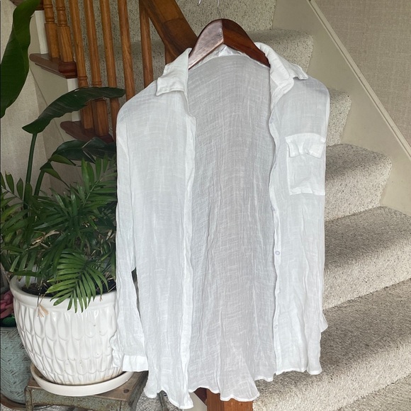 Zoye Chen White Gauzy Button-Up Flowy Swim Coverup - Picture 1 of 16